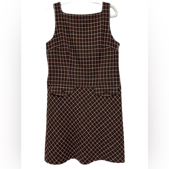 LOFT Brown Checkered Jumper RETRO Wool Jumper Top Stitching - Picture 1 of 7